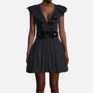 One33 Social Cocktail Dress Bubble Hem Ruffles V-neck Flutter Sleeves Size 12